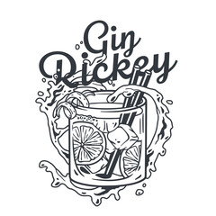 Gin rickey cocktail vector with mint and lime for cocktail bar or drink summer party. Mojito with rum, bourbon for beach bar and cafe menu