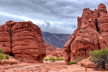 Fototapeta na wymiar Red mountains in Cafayate canyon in Argentina