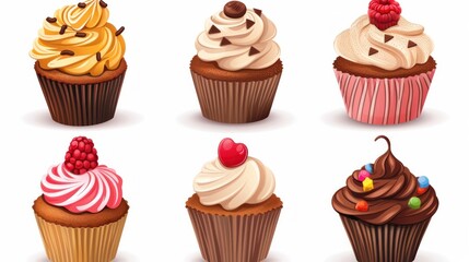 Illustration of an isolated set of cupcakes on a white background