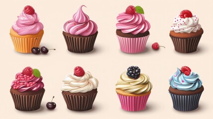 A vector set of little delicious cupcakes