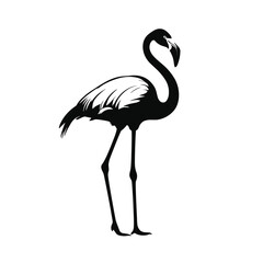 Obraz premium Silhouette of a flamingo with elegant pose against a clean white backdrop, showcasing its iconic long neck and legs.