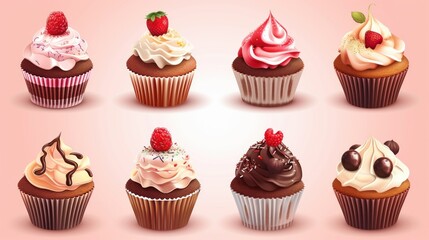 A vector set of little delicious cupcakes