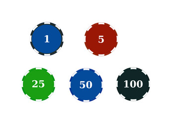 2D casino chips on isolated transparent background