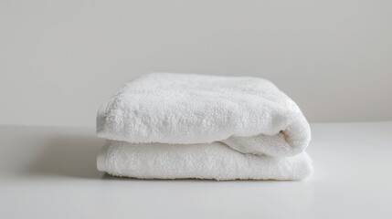 One white towel placed on a white background