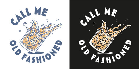 Old fashioned cocktail with ice, cherry and splash for bar menu. American alcohol cocktail