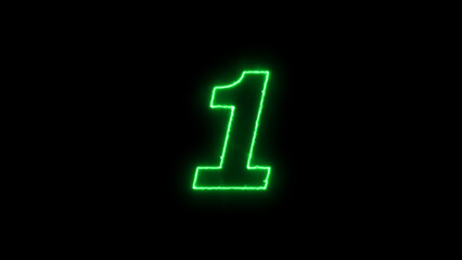 abstract glowing neon counting number text illustration background. Neon number 1 on black background. one