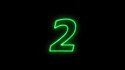 Naklejka premium abstract glowing neon counting number text illustration background. Neon number 2 on black background. two