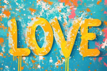 Fun typography design of the word "LOVE" on a colorful background 