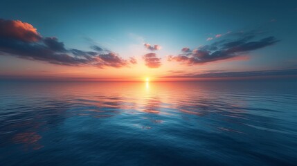 Fototapeta na wymiar A peaceful sunrise over a calm sea, representing the dawn of Labor Day and new beginnings