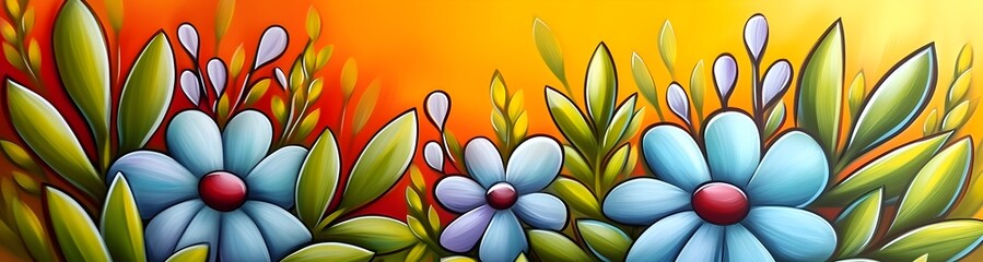Stylized Illustration of Colorful Flowers and Foliage