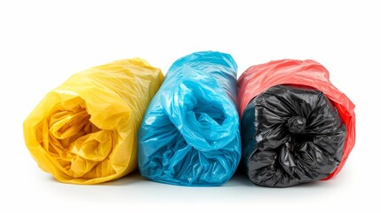 Naklejka premium A roll of plastic garbage bags isolated on a white background