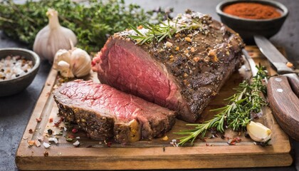 grass fed prime rib roast with homemade herbs and spices - obrazy, fototapety, plakaty