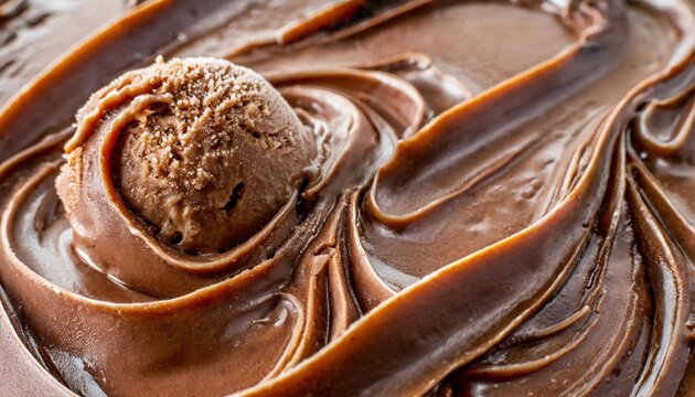 a macro image of a texture of brown chocolate ice cream with swirls close up technology