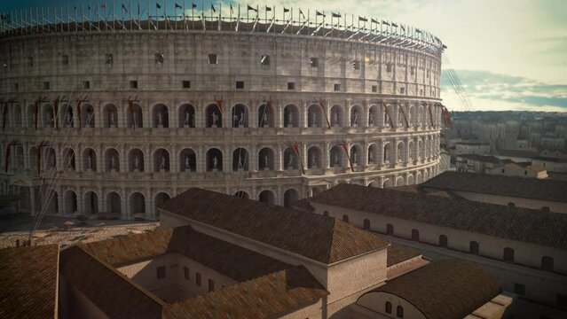 roman colosseum with detail of ancient roman forum 3d rendering
