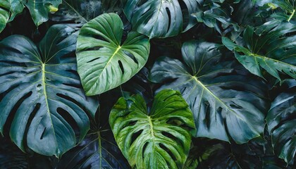 group of dark tropical leaves background nature lush foliage leaf texture tropical leaf