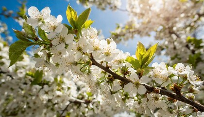 beautiful nature in spring blossoming branches lit by the sun flowering fruit tree blossom in spring