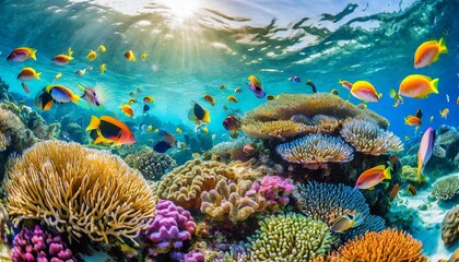 Fototapeta na wymiar mesmerizing world of underwater wonders with a vivid scene showcasing tropical sea life colorful fishes and intricate coral reefs