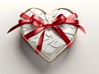 Gemstone Elegance Unveiled Top View of Luxury 3d gift box heart with Ribbon design, Empty Space design.