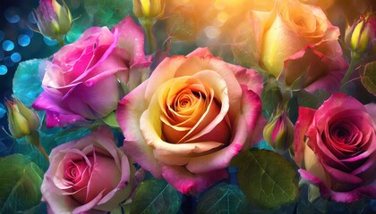 abstract background with colorful rose flowers generated illustration