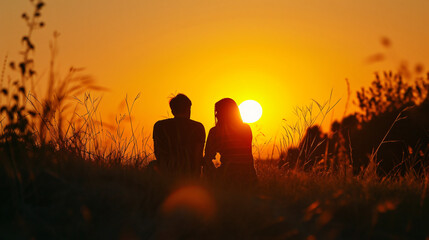 A couple embraces under a breathtaking sunrise, their love shining as brightly as the vibrant morning sky.