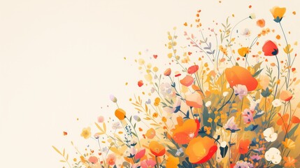 abstract minimalist spring background with flowers large copyspace area