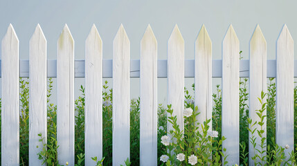 Seamless white picket fence texture perfect for creating a quintessential suburban atmosphere. Ideal for adding a touch of nostalgia and charm to your design projects.