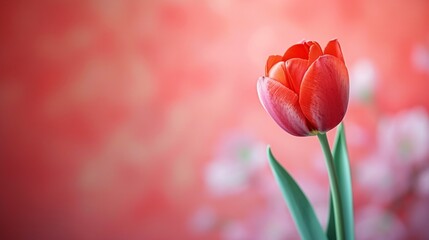 Fototapeta premium A single tulip against a soft pastel background, symbolizing the gentle arrival of spring