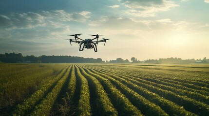 drone point of view field, agriculture, landscape, sky, green - obrazy, fototapety, plakaty
