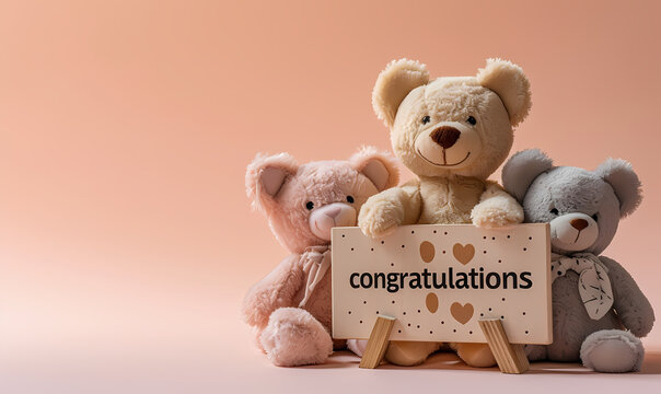 Congratulations card with teddy bears  for childbirth or christening. Generative AI - Powered by Adobe
