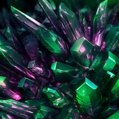 Close Up of Green and Purple Crystals. Generative AI.