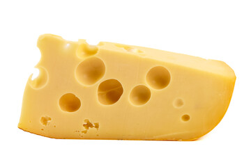 Maasdam cheese block, isolated on white background. High resolution image.
