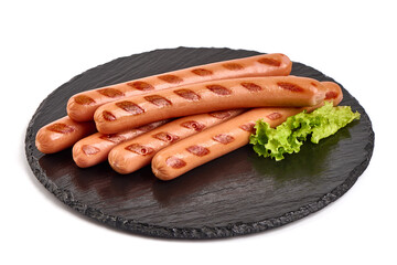Roasted sausages bbq, isolated on white background.