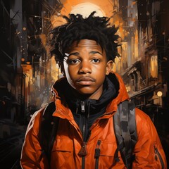 Obraz premium Young black boy in the city illustration