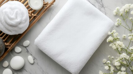 Fototapeta na wymiar Top view of a white spa towel