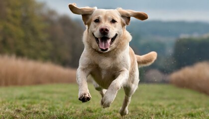 Labrador dog playing, jumping and running