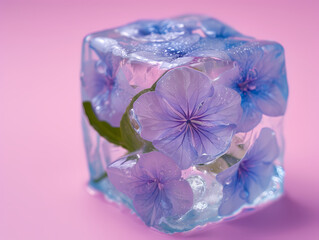 Ice Cube With purple  Flowers