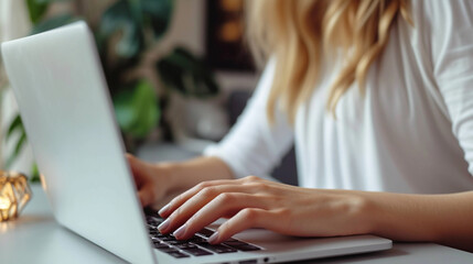 a woman typing on a laptop computer