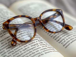 glasses placed on a book love of reading concept love learning
