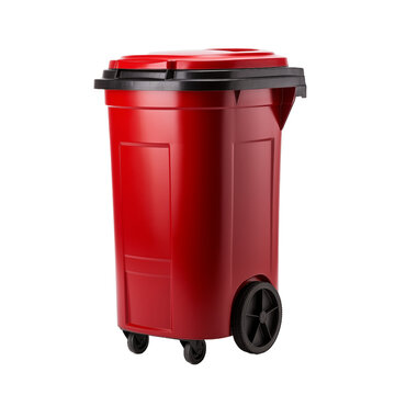 Red garbage bin isolated on transparent and white background. Ideal for use in advertising. Generative ai