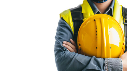 a man wearing a hard hat and a yellow hard hat