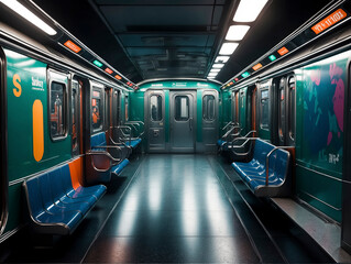 Fototapeta premium Interior view of a subway car