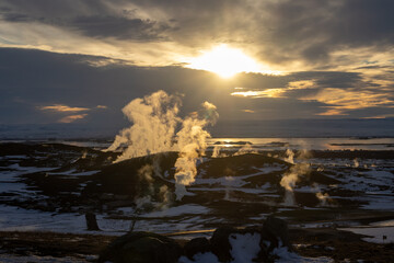 Early evening at Myvatn Geothermal Park area, Iceland