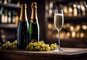 Fotobehang Verres et bouteille de Champagne © JBN