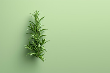 Rosemary. Light green background, top view. Space for text.