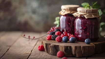 Minimalist setups showcasing jars filled with luscious berry preserves