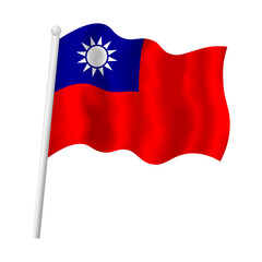Taiwan flag on flagpole waving in wind. Vector isolated illustration of Taiwanese flag