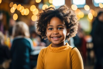 Portrait of a smiling child in the kindergarten - obrazy, fototapety, plakaty