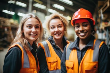 Portrait of a smiling group of diverse female workers in factory