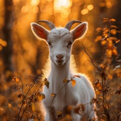 Obraz premium cute little goat in the forest