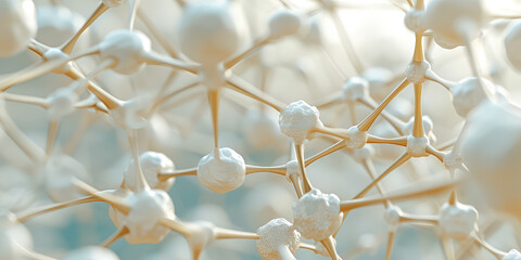 Vibrant white Molecular Structure Visualization. 3D render illustration close-up of a colorful molecular structure model background.